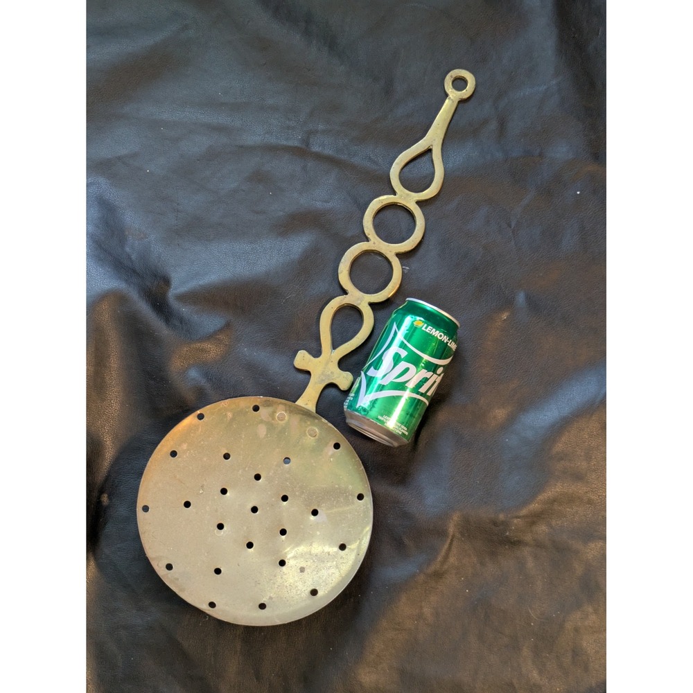 Vintage Brass Chestnut Roaster Skimmer Perforated Long Handle Hearth Decor